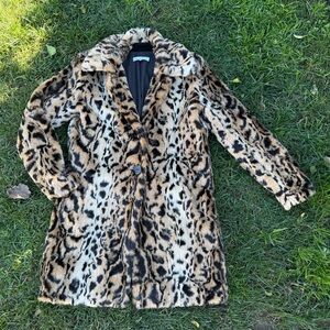 Anthropologie Matison Stone Faux Leopard Lined Two Pocket Coat Size X-Small